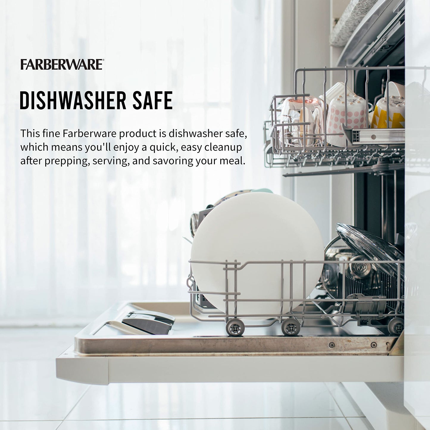 FARBERWARE Large Cutting Board, Dishwasher- Safe Plastic Chopping Board for Kitchen with Easy Grip Handle, 11in by 14in, White